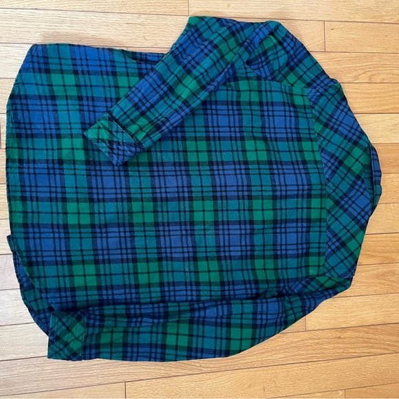 Kyodan Green and Blue Plaid Women's Button Down Shirt - Picture 3 of 5